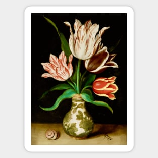 Four Tulips in a Vase Still Life Painting by Ambrosius Bosschaert the Elder Sticker